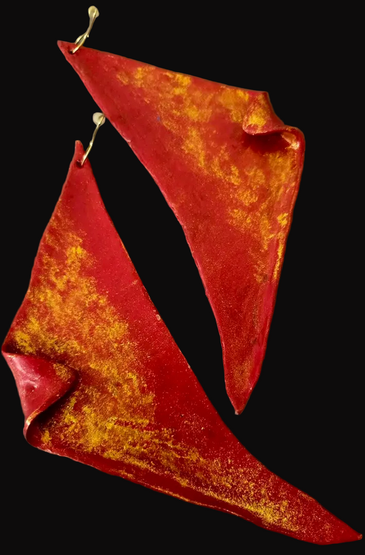 Huge Hand Sculpted Avant Garde Wing Shoulder Duster Earrings - OOAK