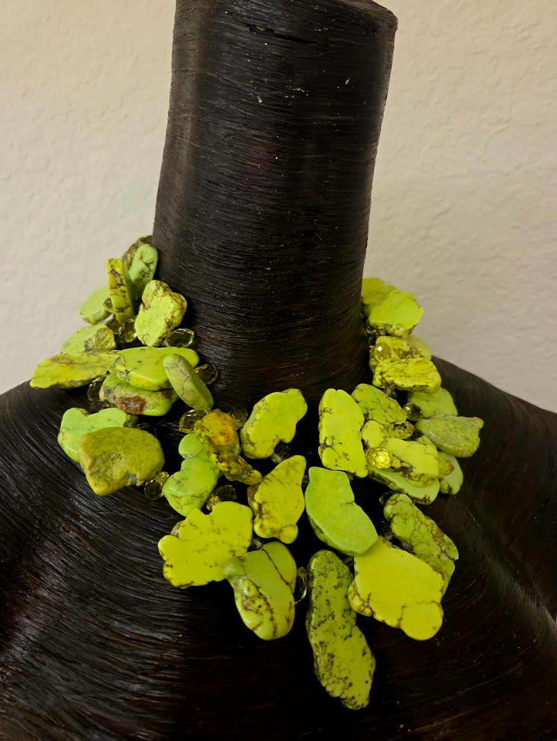 Yellow & Lime Green Sea Sediment Slab Statement Necklace - Summer Art
