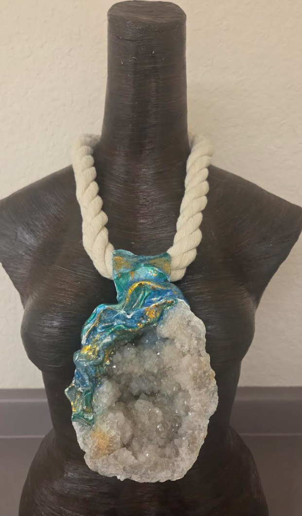Huge Sculpted Geode Crystal Cave Pendant on a Thick Cotton Rope - Mens