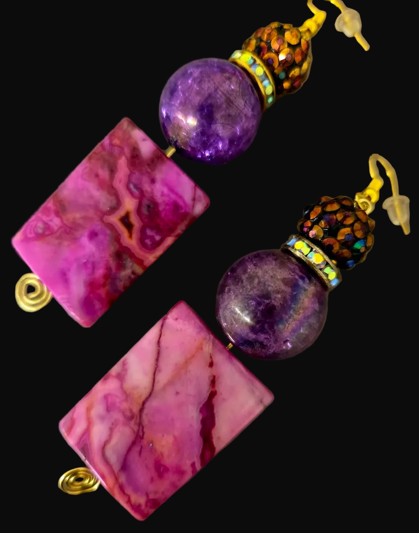 Pink Crazy Lace Agate Beaded Duster Pierced Earrings - OOAK Exclusive