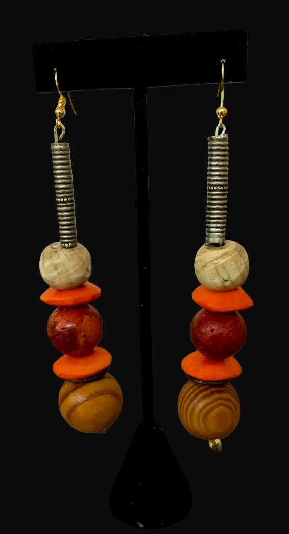 Tribal Inspired Beaded Shoulder Duster Pierced Earrings - Bold
