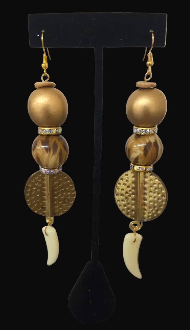 Golden Safari Inspired Shoulder Duster Pierced Earrings - Haute Couture