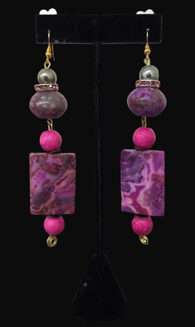 Pink & Purple Gemstone Beaded Shoulder Duster Pierced Earrings ~ Sexy