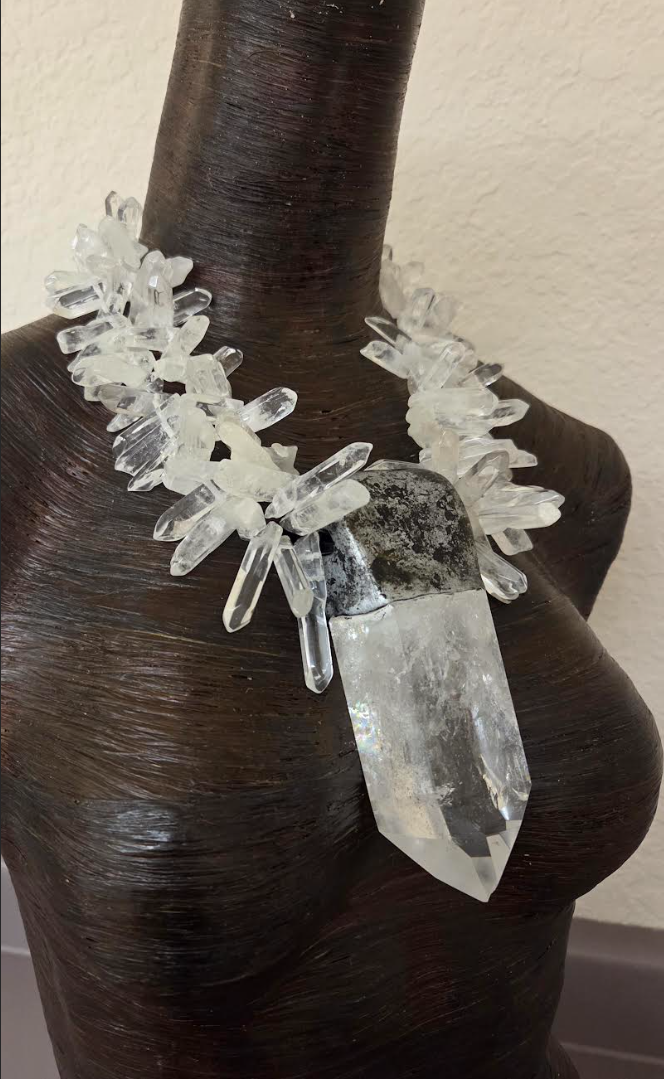 Sculpted Quartz Point Pendant With Multi-Strand Quartz Necklace - Icy