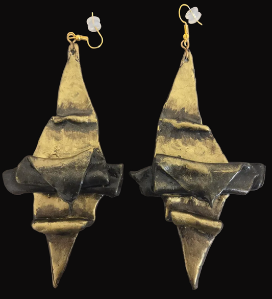 Faux Golden Bronze Hand Sculpted Oversized Architectural Earrings