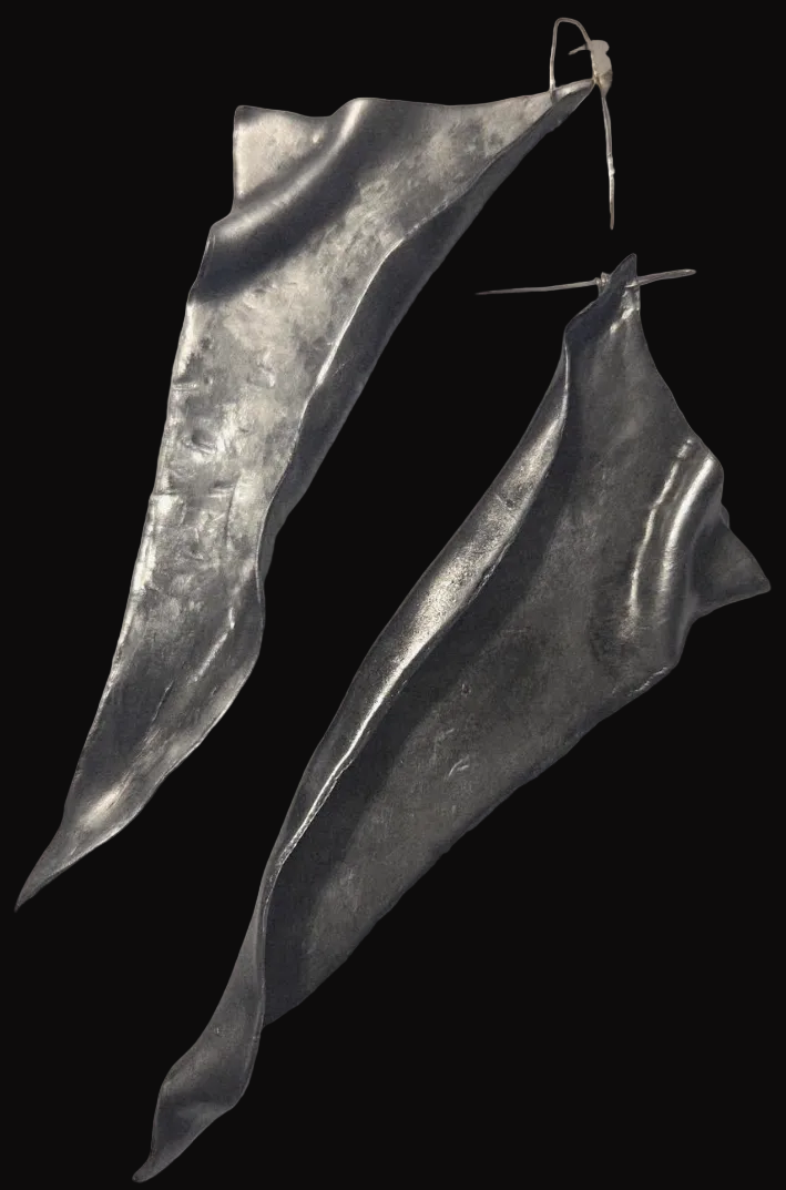 Architectural Blackened Silver Shoulder Duster Pierced Earrings - Couture