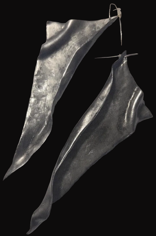 Architectural Blackened Silver Shoulder Duster Pierced Earrings - Couture