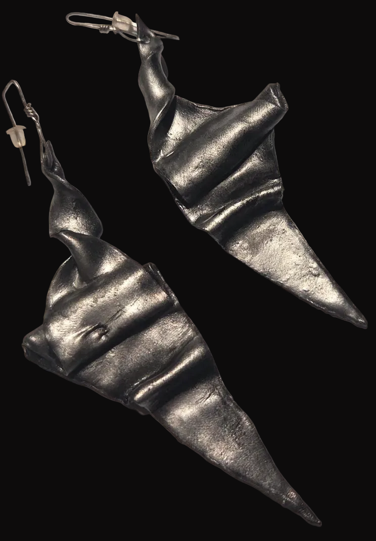 Art Deco Architectural Hand Sculpted Statement Pierced Earrings - OOAK