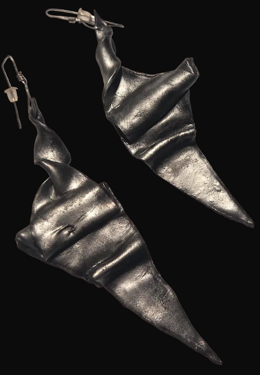 Art Deco Architectural Hand Sculpted Statement Pierced Earrings - OOAK