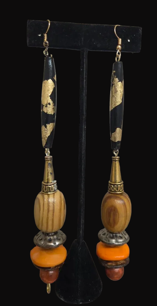 Exotic Autumn Beaded Shoulder Duster Pierced Earrings - Women of Color