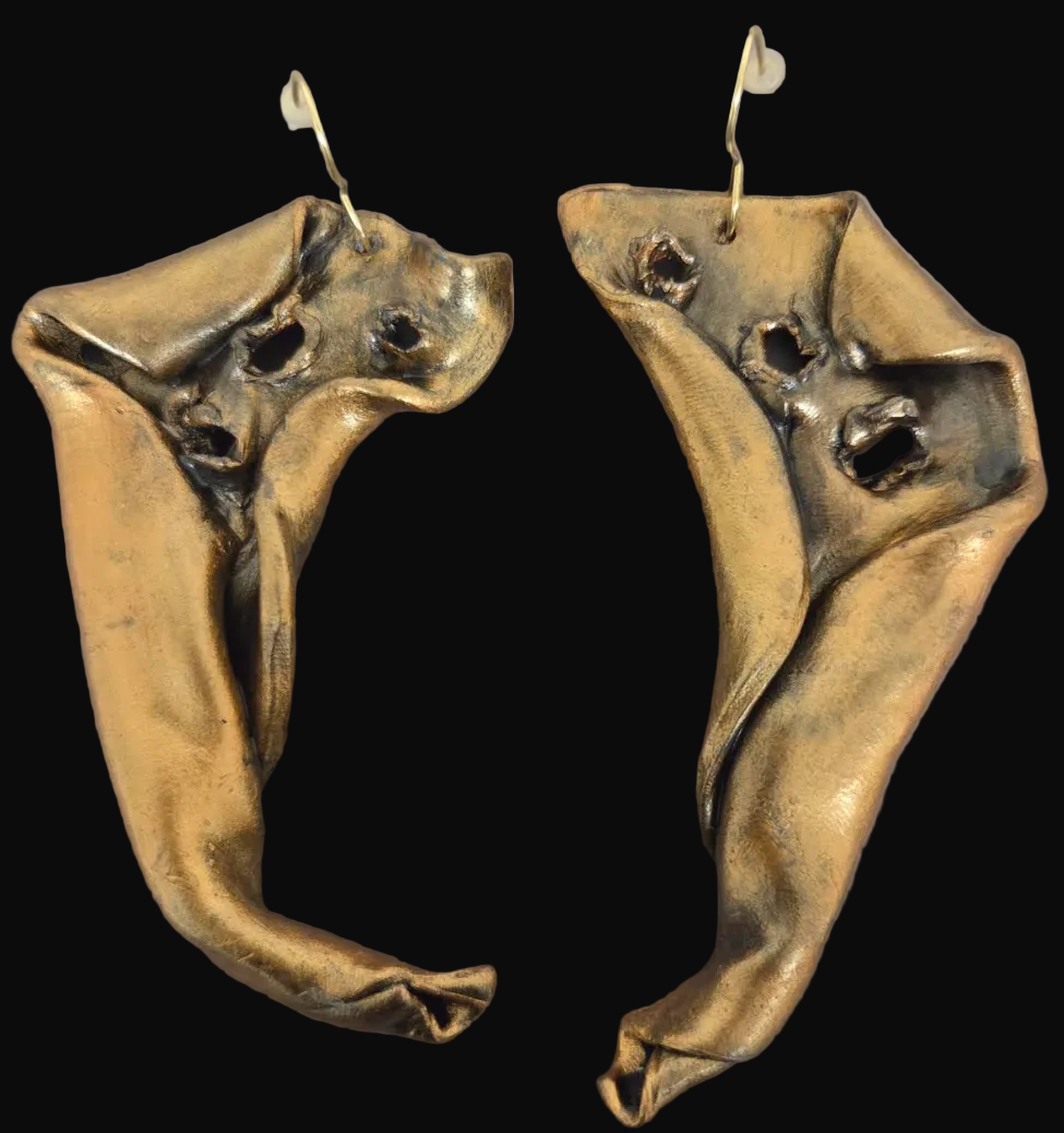 Avant Garde Sculpted Copper Rose Gold Sculpted Pierced Earrings ~ Edgy
