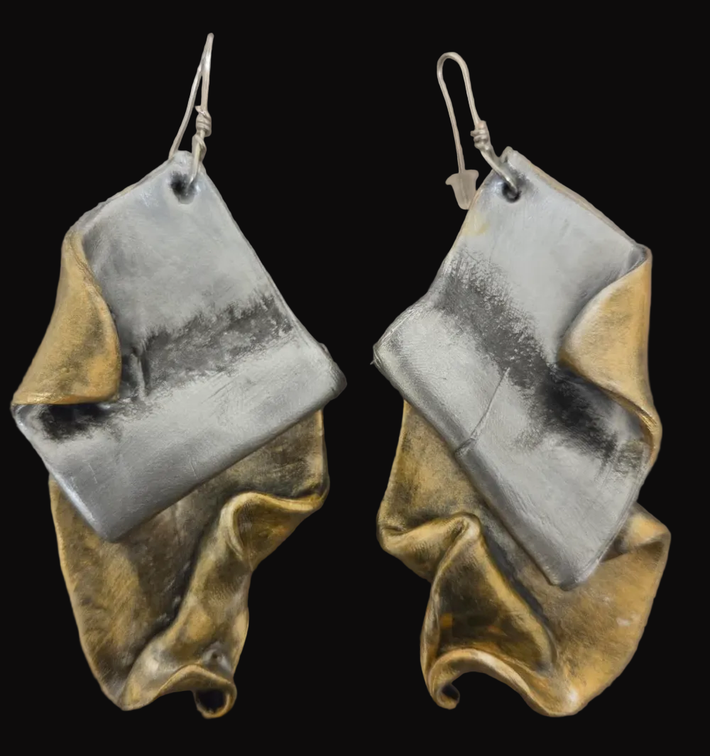 Silver & Gold Tone Hand Sculpted Abstract Organic Pierced Earrings