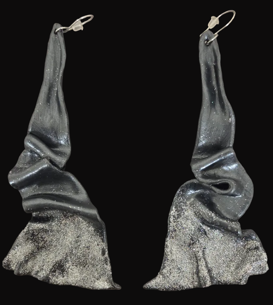 Sensuous Sculpted Architectural Shoulder Duster Earrings - Black Pearl