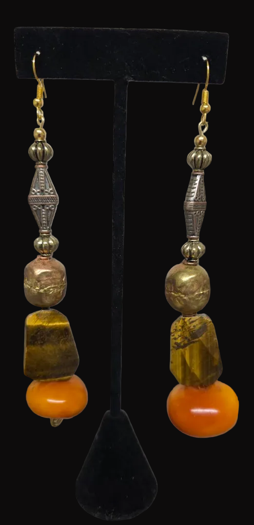 Exotic Tribal Inspired Beaded Pierced Earrings for Autumn ~ Long