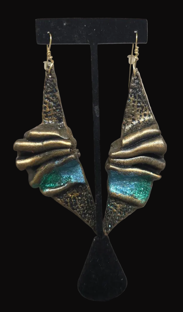 Faux Bronze Sculpted Shoulder Duster Earrings - OOAK Haute Couture