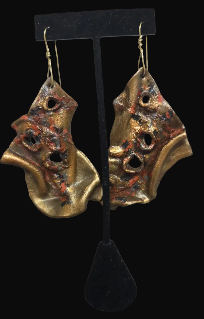 Faux Rusted Brass Avant Garde Torn Pierced Earrings - Defiant