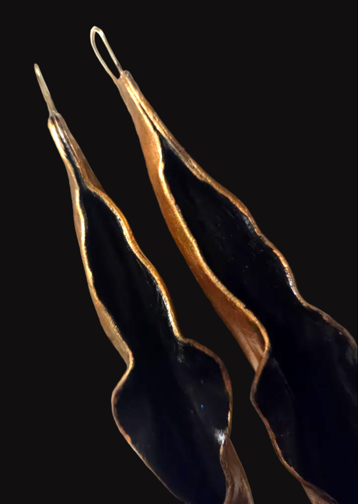 Dramatic Black & Gold Hand Sculpted Cave Shoulder Dusters - OOAK