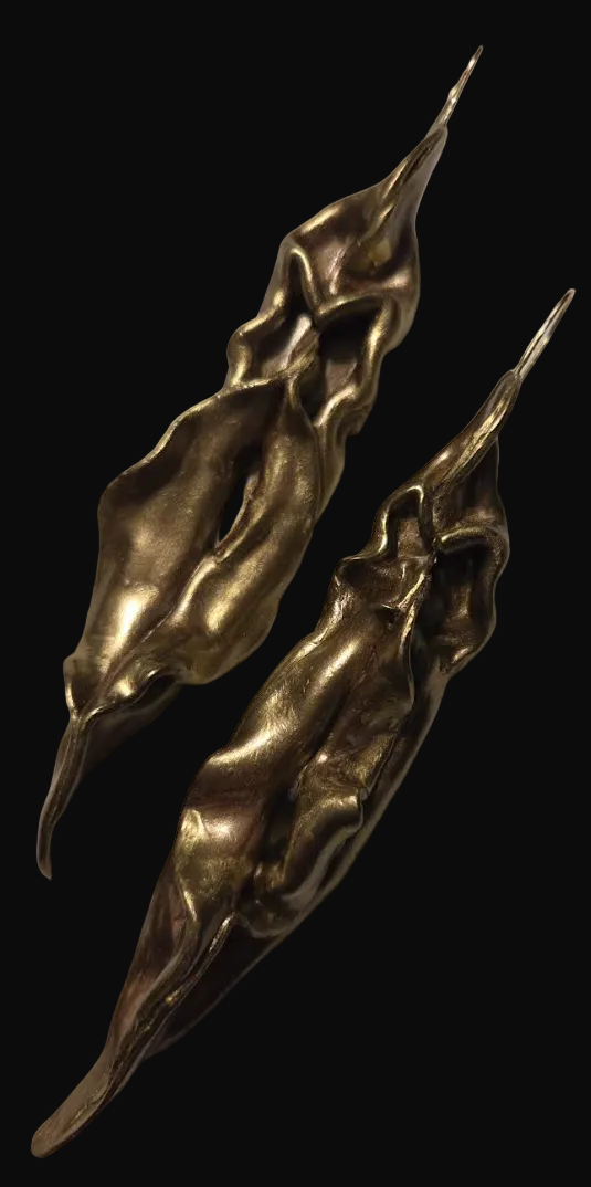 Curvaceous Freeform Sculpted 6.5" Faux Bronze Ear Adornments - OOAK