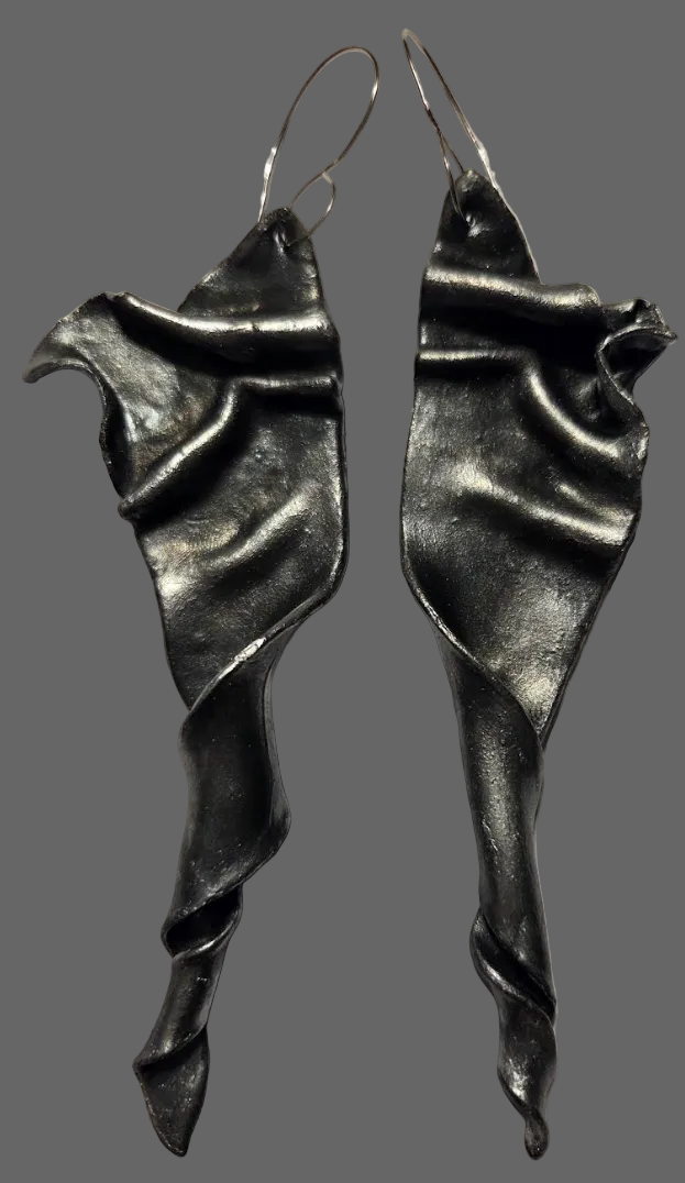 Metallic Black Pearl Sculpted Spiral Shoulder Dusters - Faux Sterling