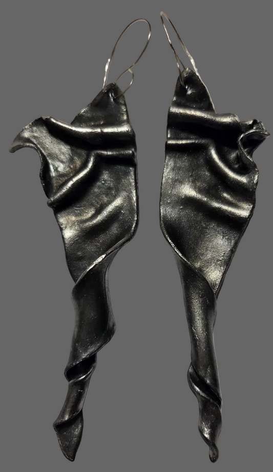 Metallic Black Pearl Sculpted Spiral Shoulder Dusters - Faux Sterling