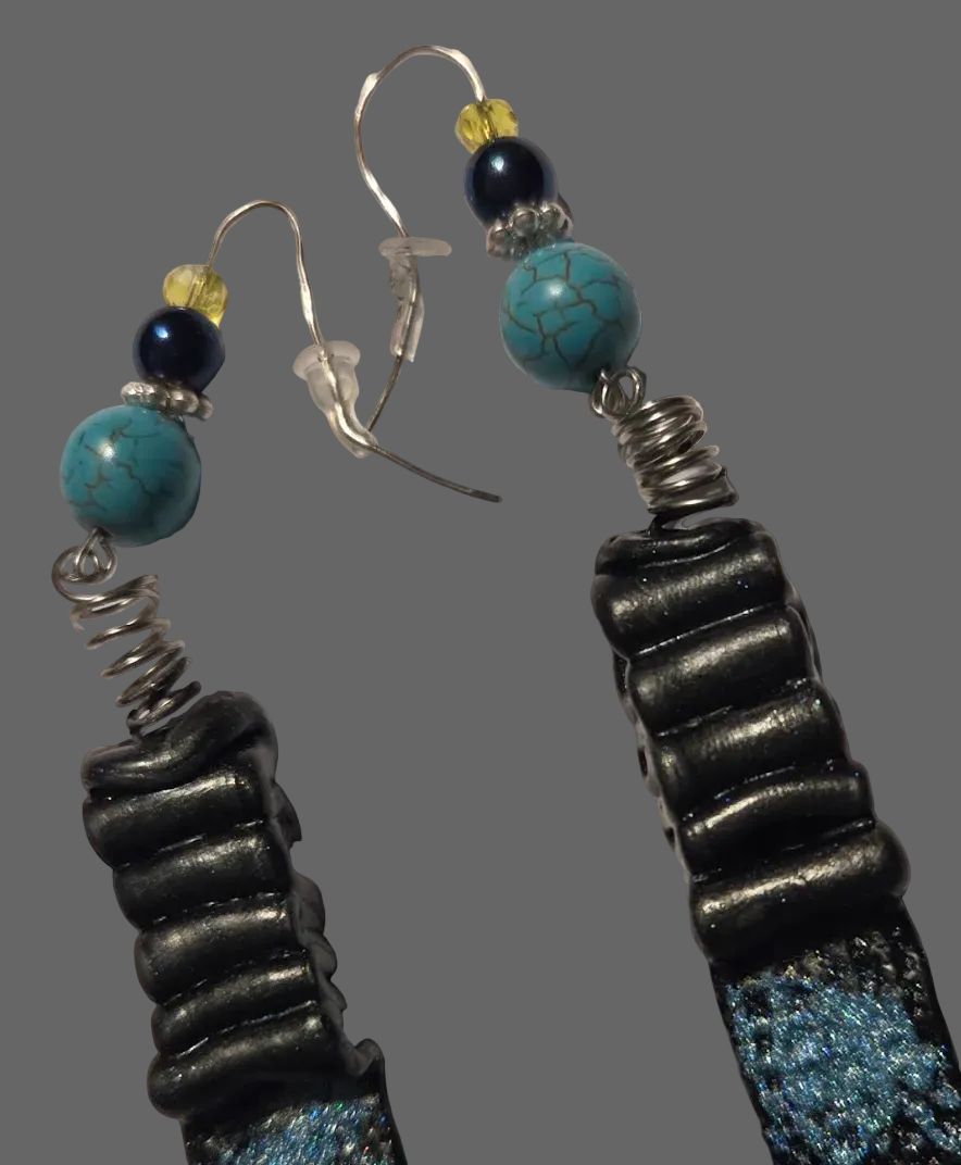 Sculpted Shoulder Duster Pierced Earrings ~ Faux Python Snake Print