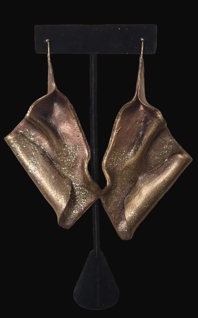 Sensuous Rose Gold Sculpted Folded Large Statement Pierced Earrings