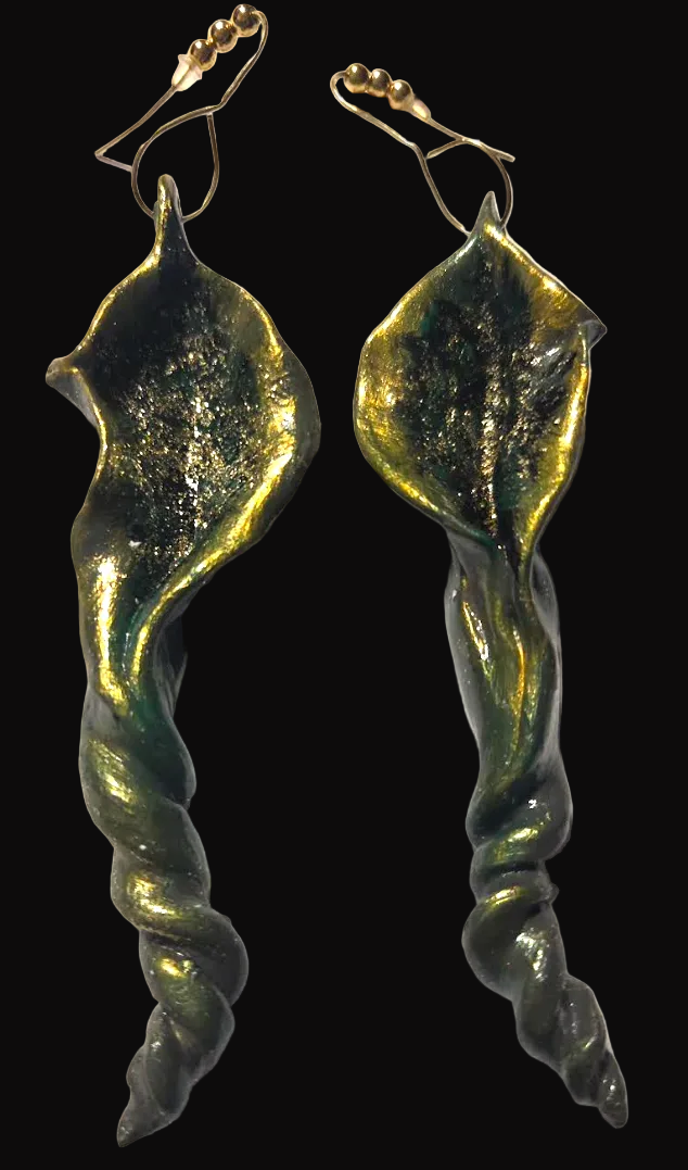 Freeform Hand Sculpted Avant Garde Calla Lily Long Pierced Earrings