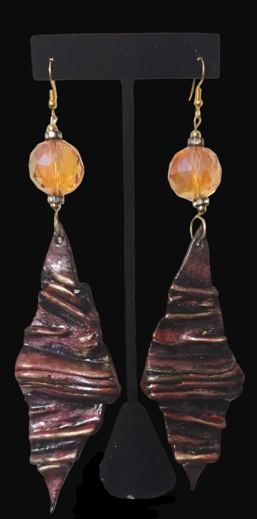 Avant Garde Folded Diamond Shoulder Duster Earrings - Crimson Red