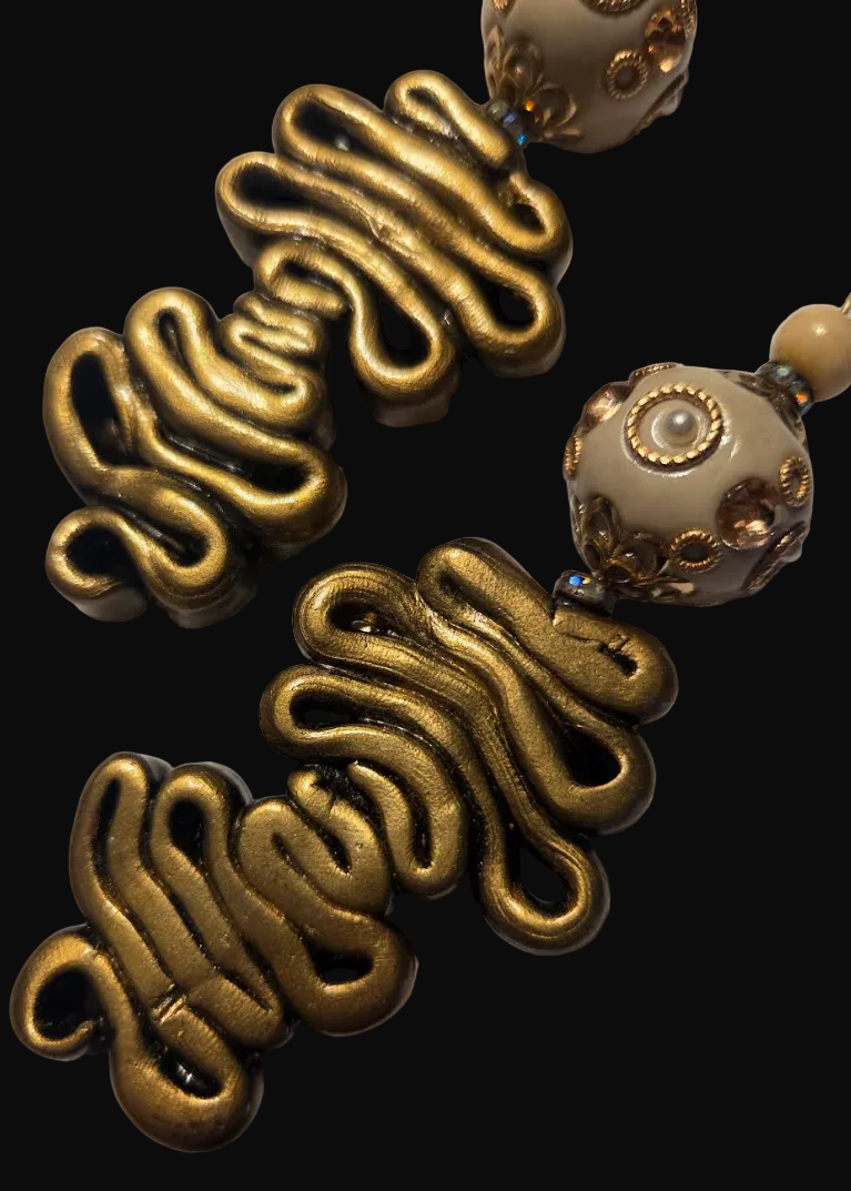 Asian Inspired Beige & Bronze Bold Pierced Earrings - Summer Wardrobe