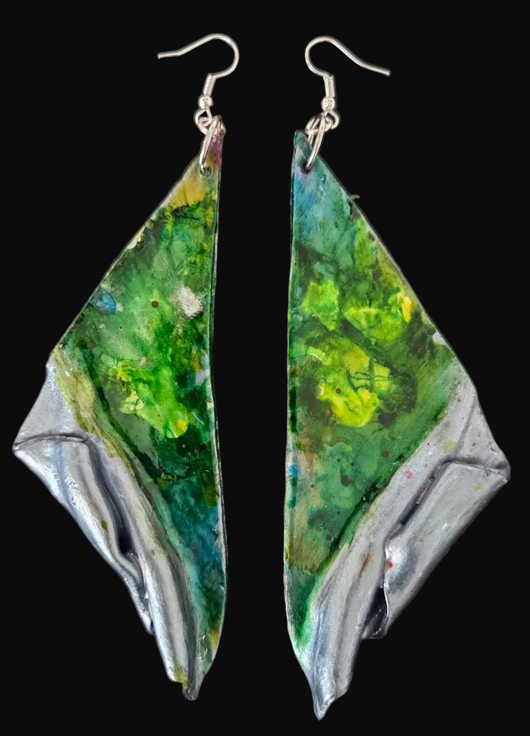 Dramatic Alcohol Ink Hand Sculpted Wing Shoulder Dusters - Blue Green