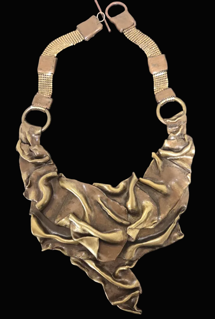 Faux Bronze Sculpted Unisex Breast Plate - Couture Statement Necklace