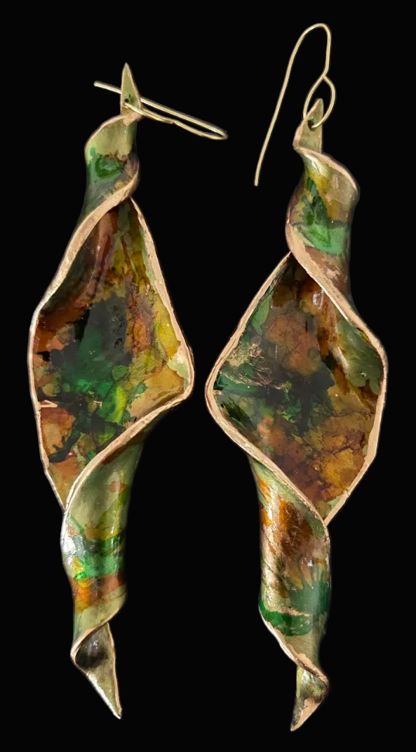 Autumn Toned Spiral Shoulder Duster Pierced Earrings - Haute Couture