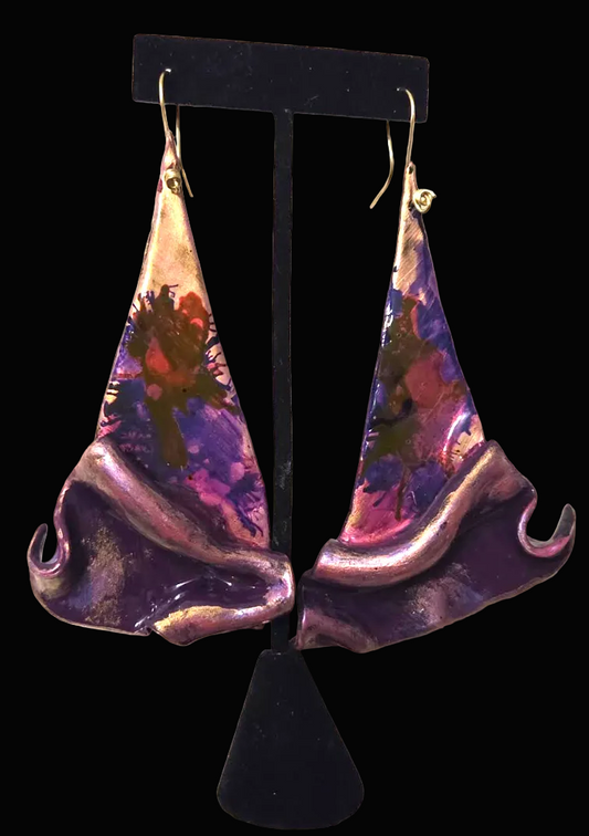 Hand Sculpted Metallic Plum & Gold Alcohol Ink Shoulder Dusters - Sexy