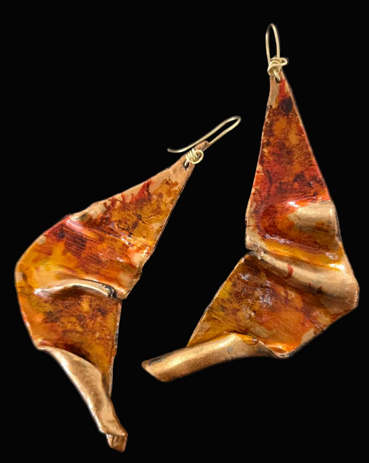Fiery Abstract & Oversized Sculpted Pierced Earrings - Autumn Jewelry