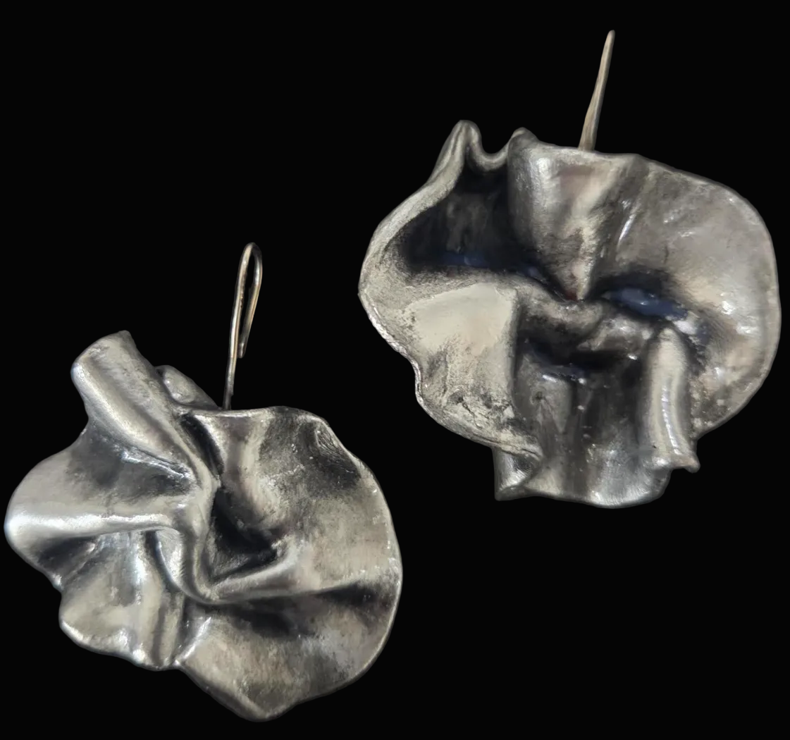 Faux Sterling Silver Abstract Orchid Haute Couture Pierced Earrings