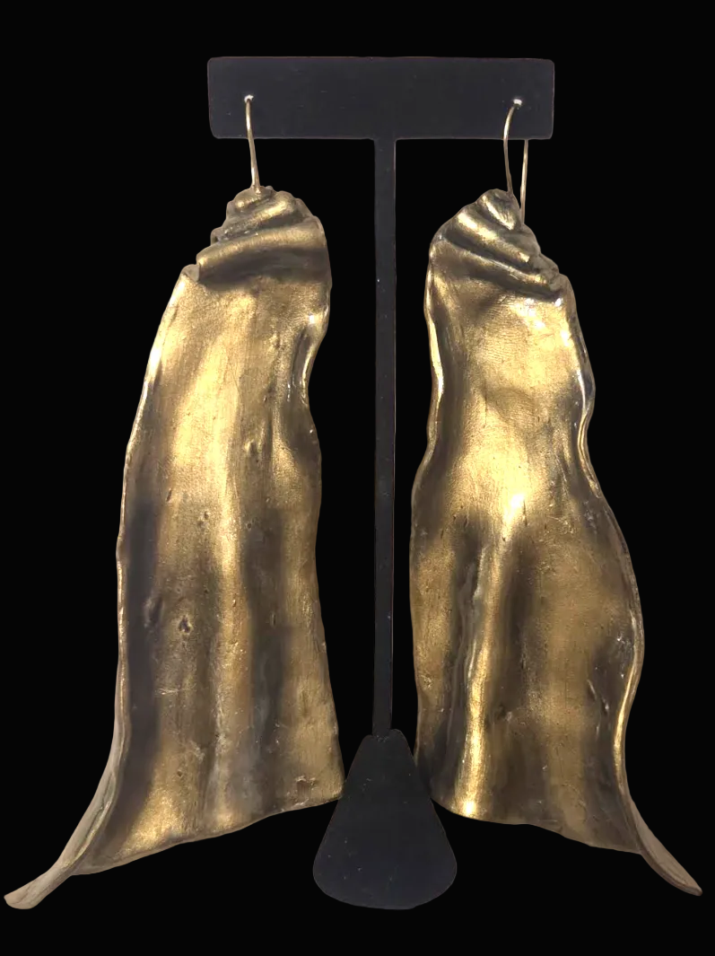 Sculpted Avant Garde Faux Gold Shoulder Duster Pierced Earrings