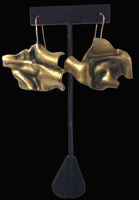 Hand Sculpted Faux Gold Architectural Pierced Earrings - Classy