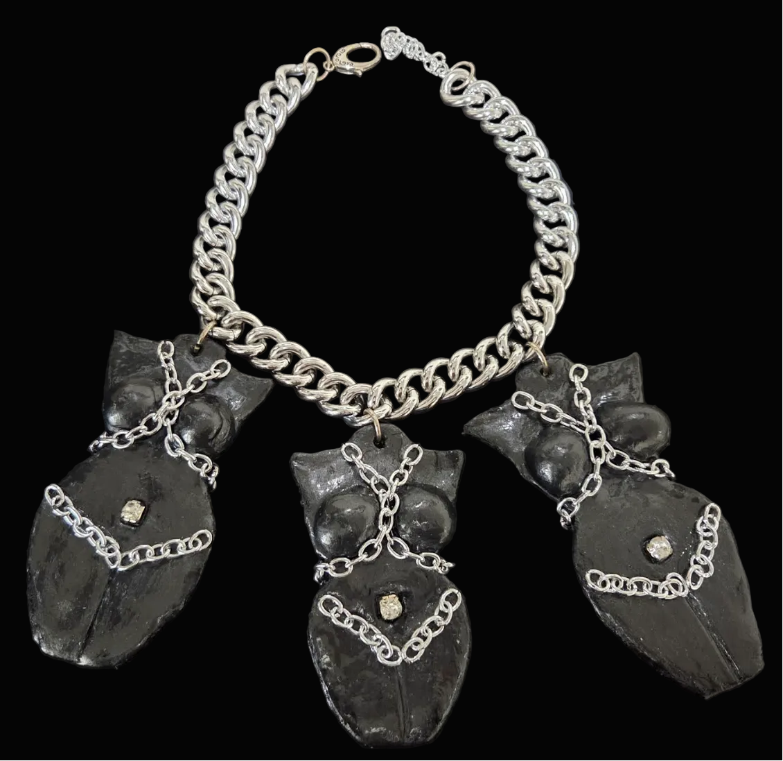 Triple Goddess in Bondage Edgy Statement Necklace - Fetish