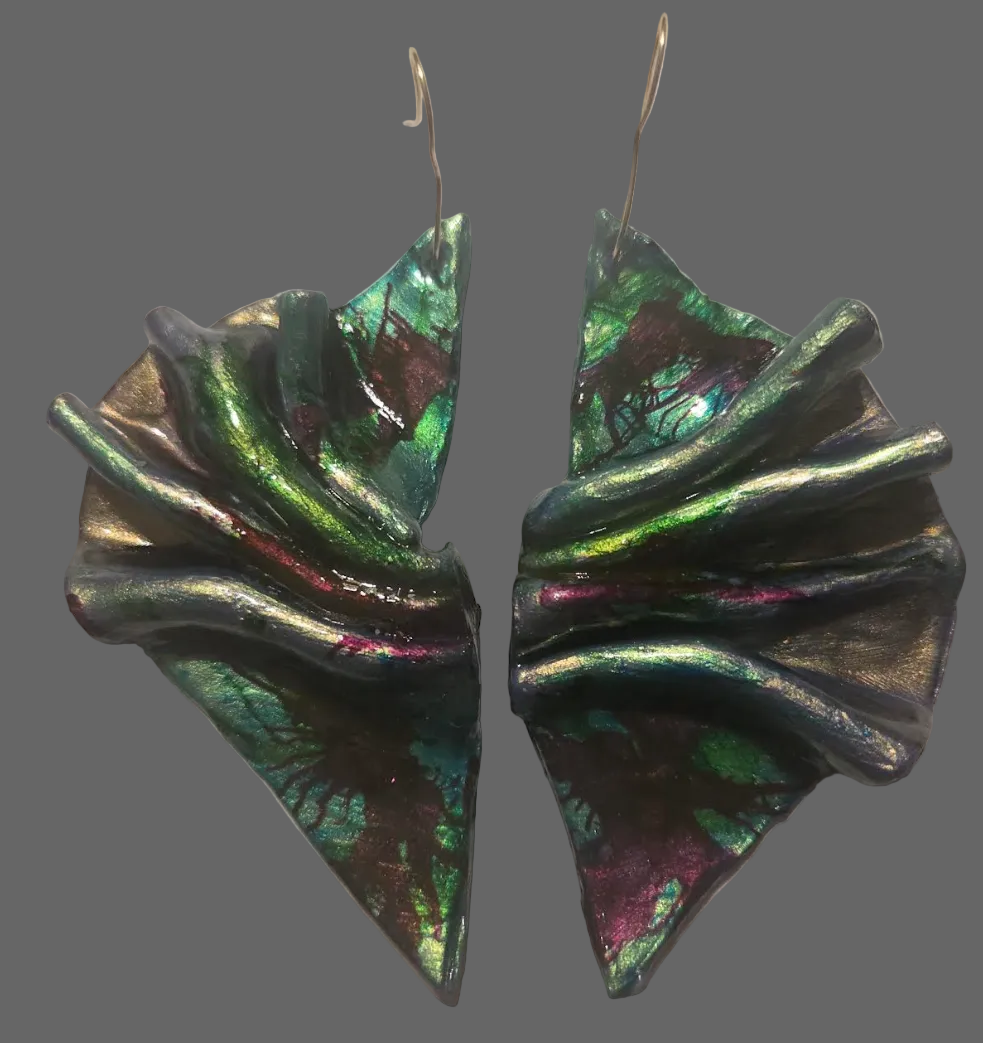 Avant Garde Sculpted & Folded Alcohol Ink Pierced Earrings - Bold OOAK