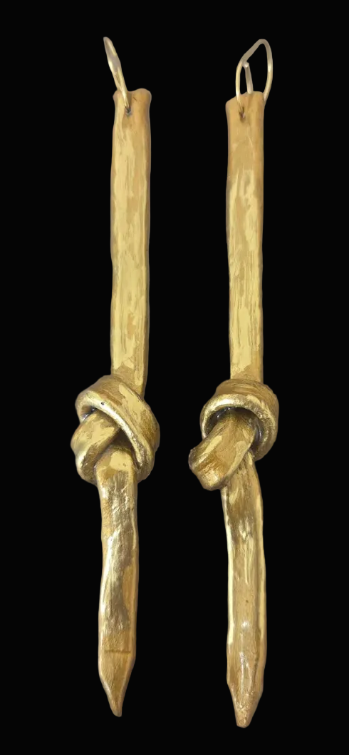 Faux Gold Metal Knotted Shoulder Duster Earrings - Edgy Couture