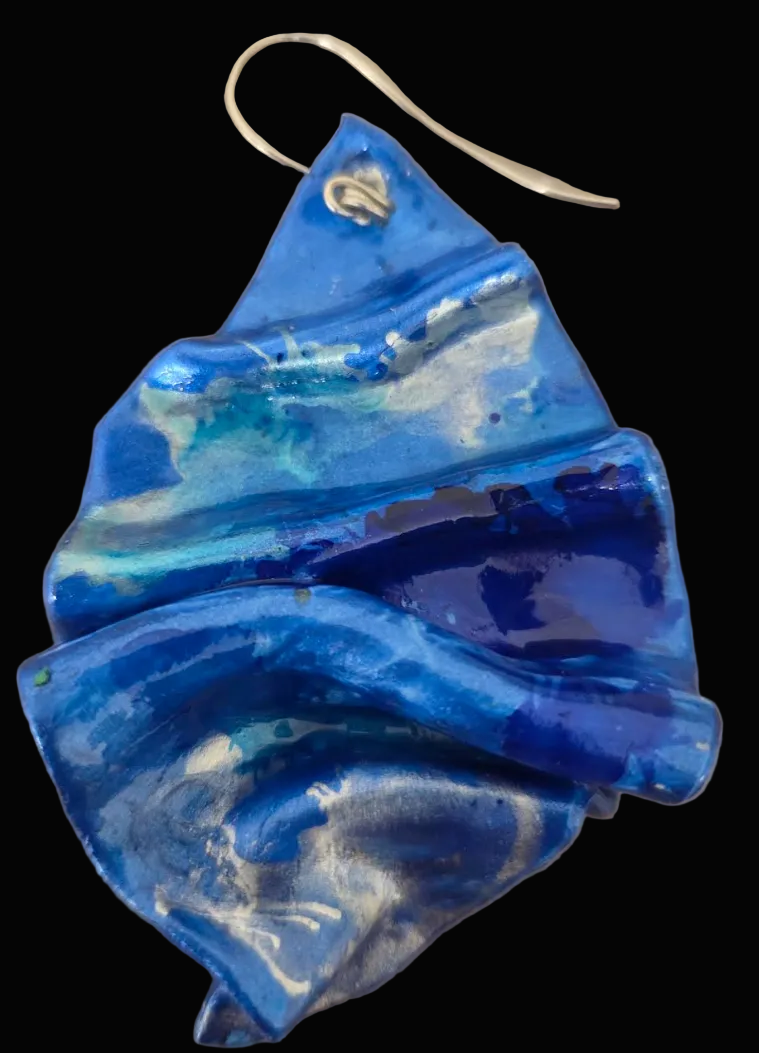 Blue & Silver Alcohol Ink Hand Sculpted Artisan Pierced Earrings