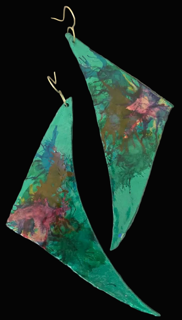 Green Metallic Alcohol Ink Hand Sculpted Wing Shoulder Dusters - Sexy