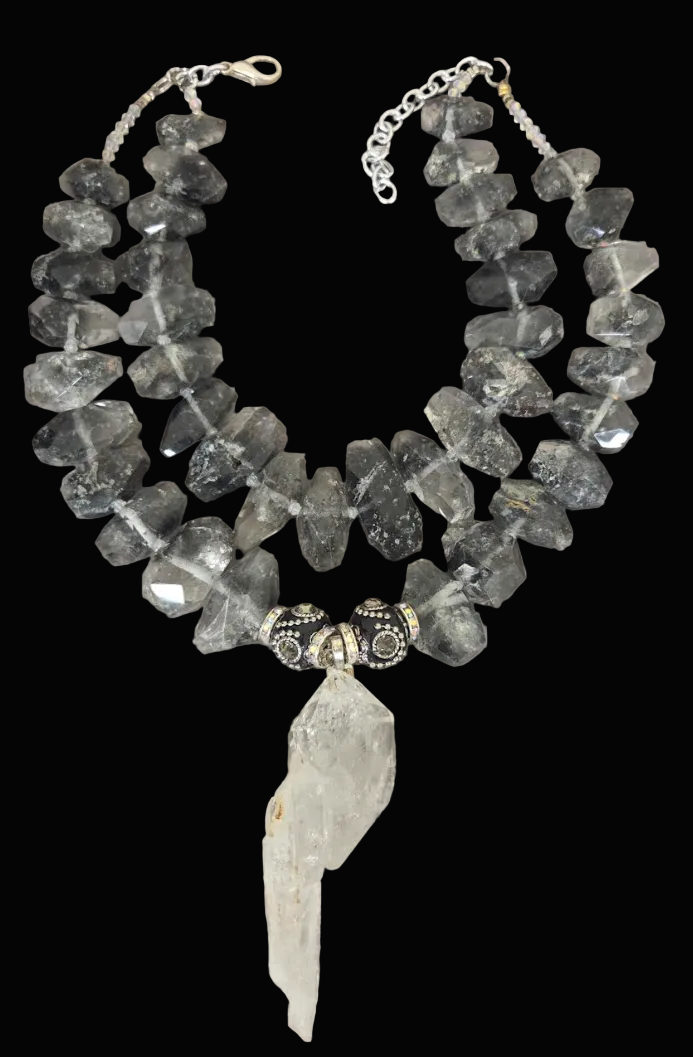 Luxury Herkimer Diamond & Tibetan Quartz Statement Necklace - Couture