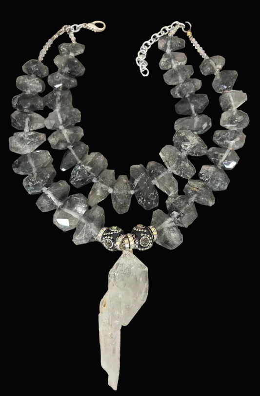 Luxury Herkimer Diamond & Tibetan Quartz Statement Necklace - Couture