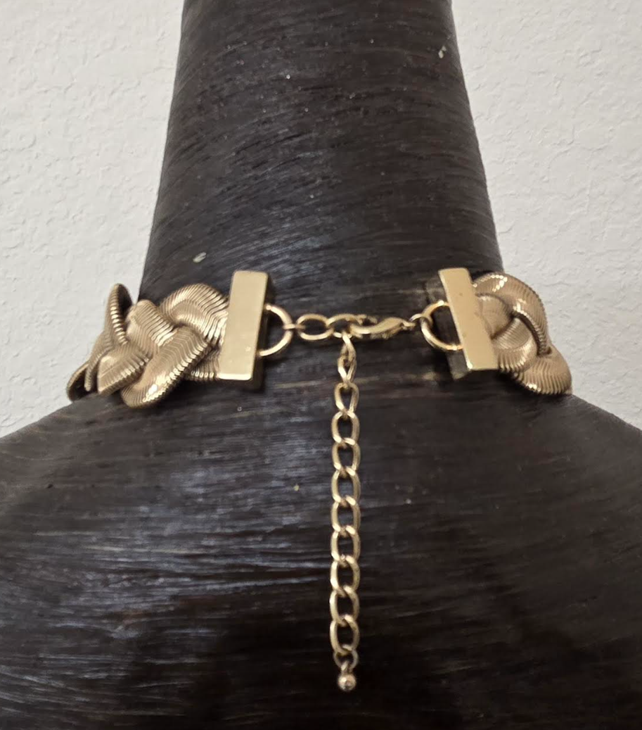 High End Gemmy Quartz Statement Necklace with a Gold Tone Vintage Chain