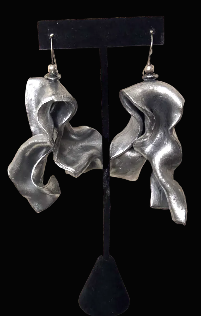 Faux Sterling Silver Sculpted Pierced Statement Earrings - Avant Garde