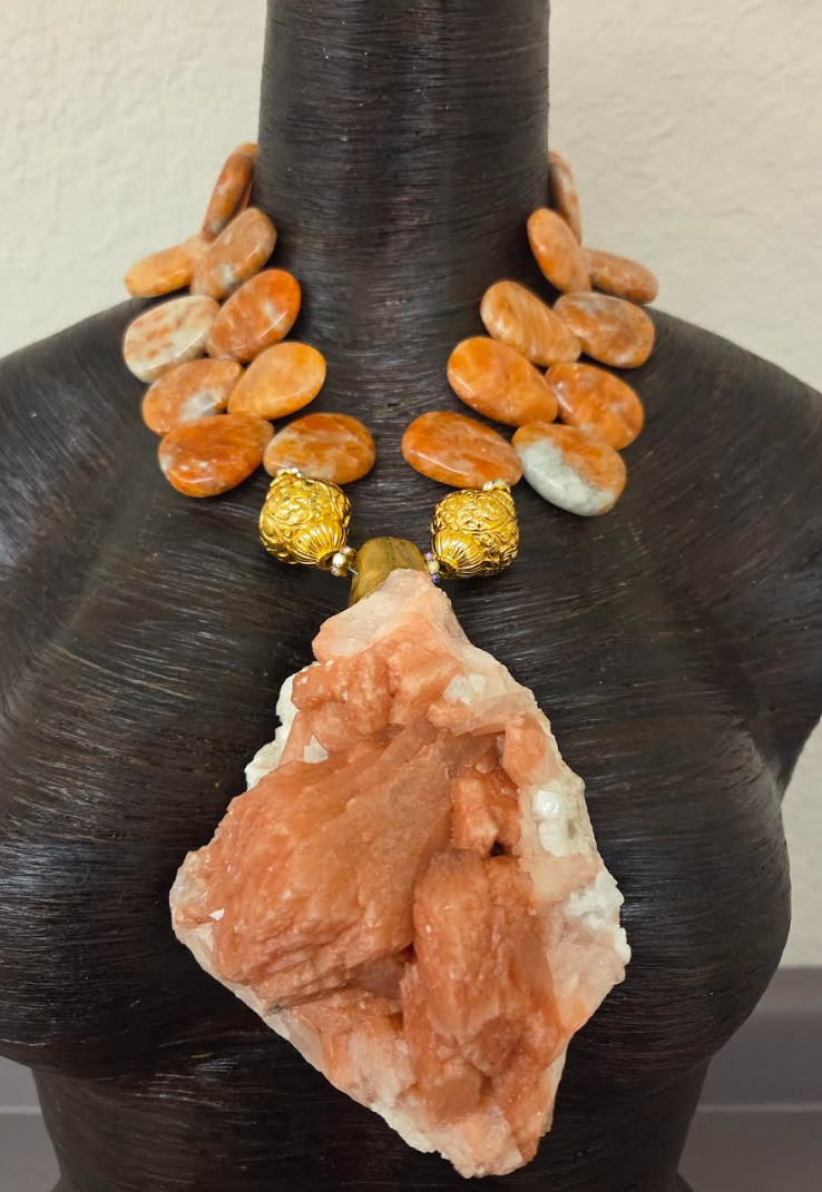 Rare Apophyllite Statement Pendant ~ Polished Orange Gemstone Necklace