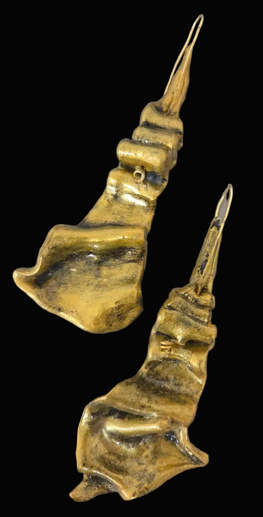 Faux Gold Metal Hand Sculpted Dangle Pierced Earrings - Posh Rich Bold