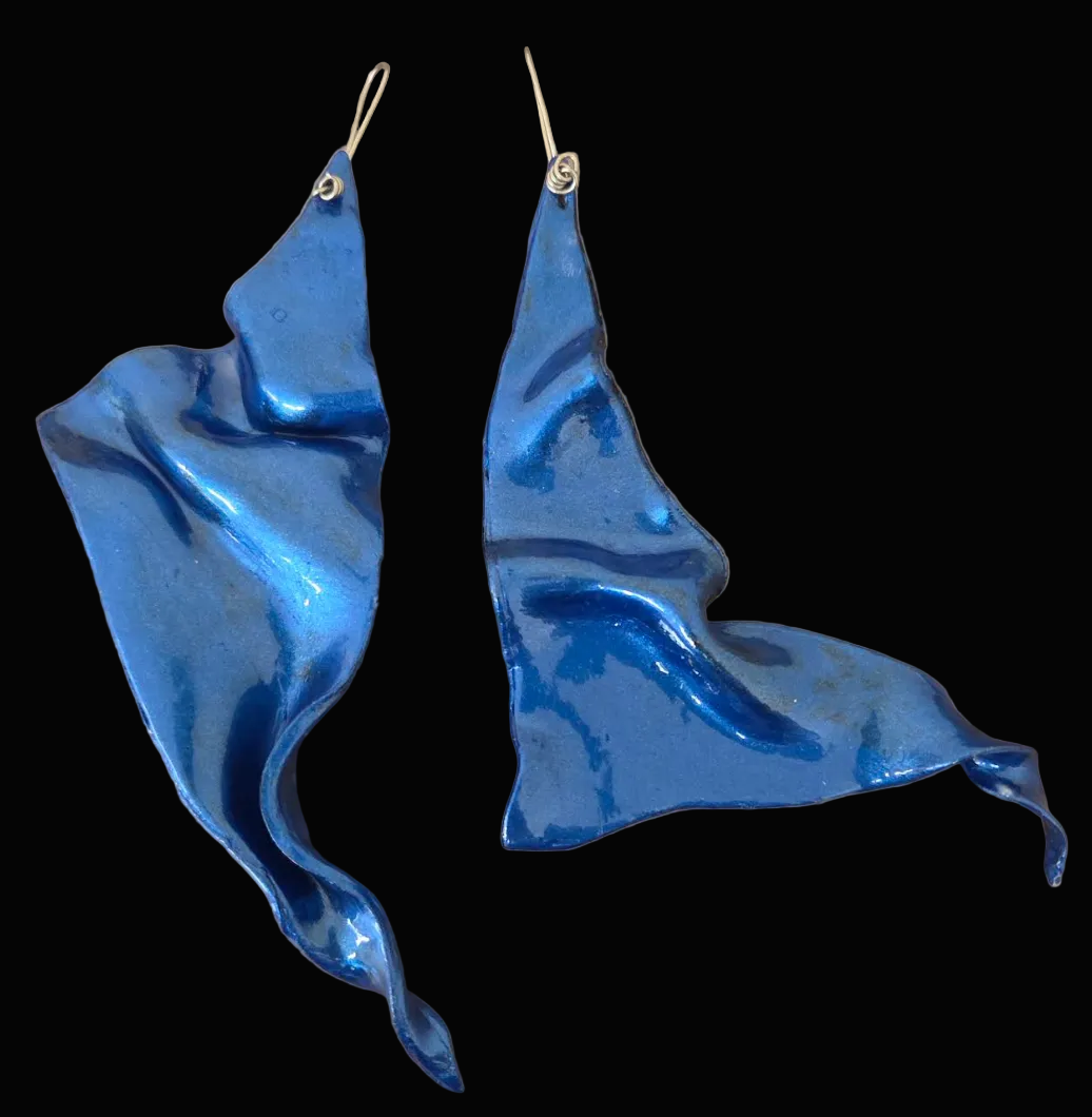 Metallic Blue Hand Sculpted Avant Garde Freeform Shoulder Dusters