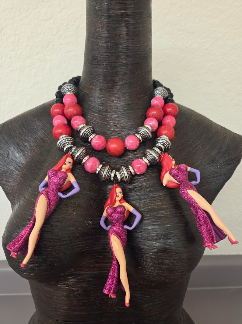 Jessica Rabbit Figurine Beaded Statement Necklace - Femme Fatale